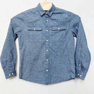 Common People Shirt Men's Small Denim Blue Cotton Knit Long Sleeve Button‎ Up